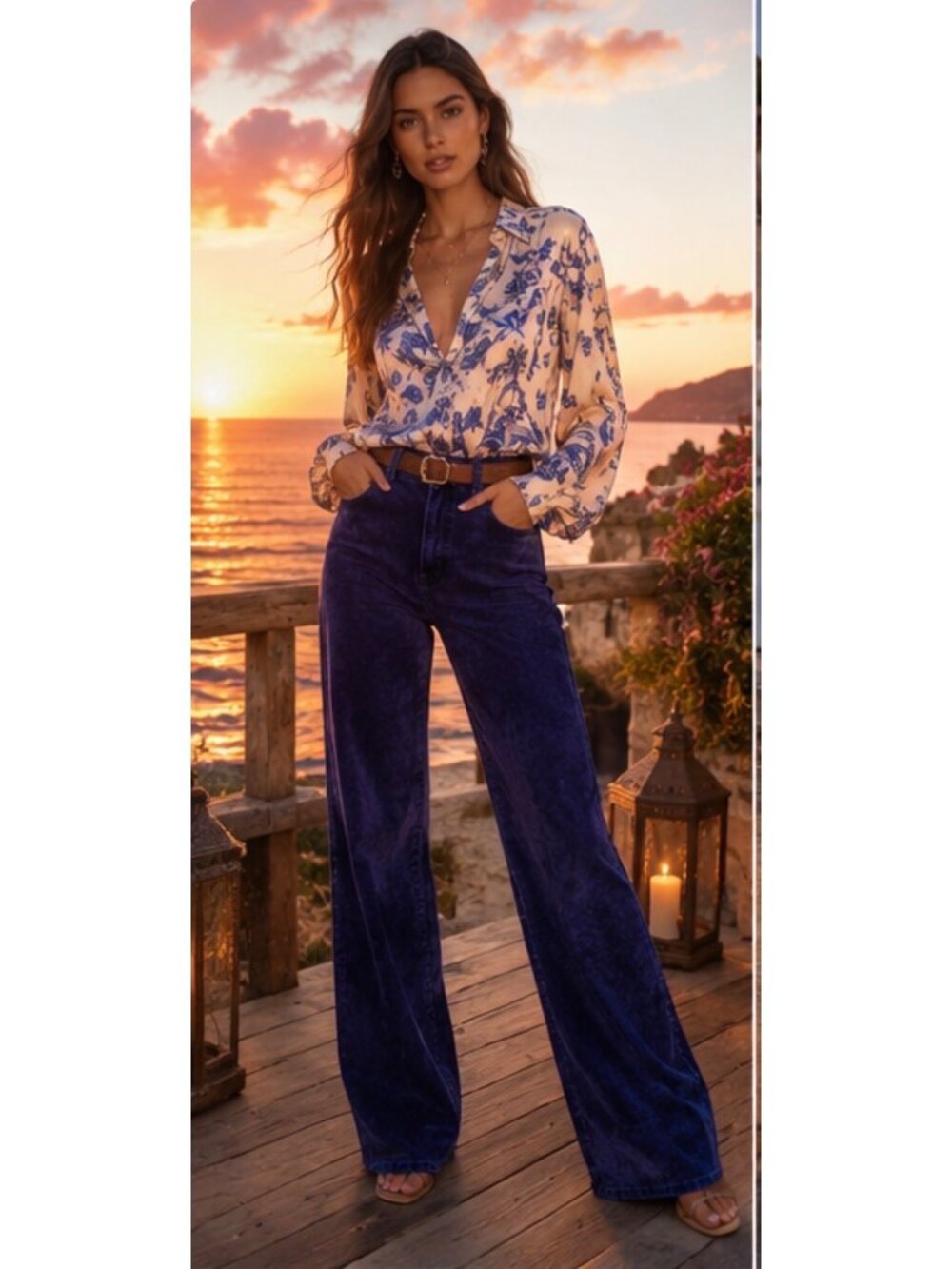 Free People Tinsley Baggy High Rise Velvet Crushed Jeans In Blue Size 26 New